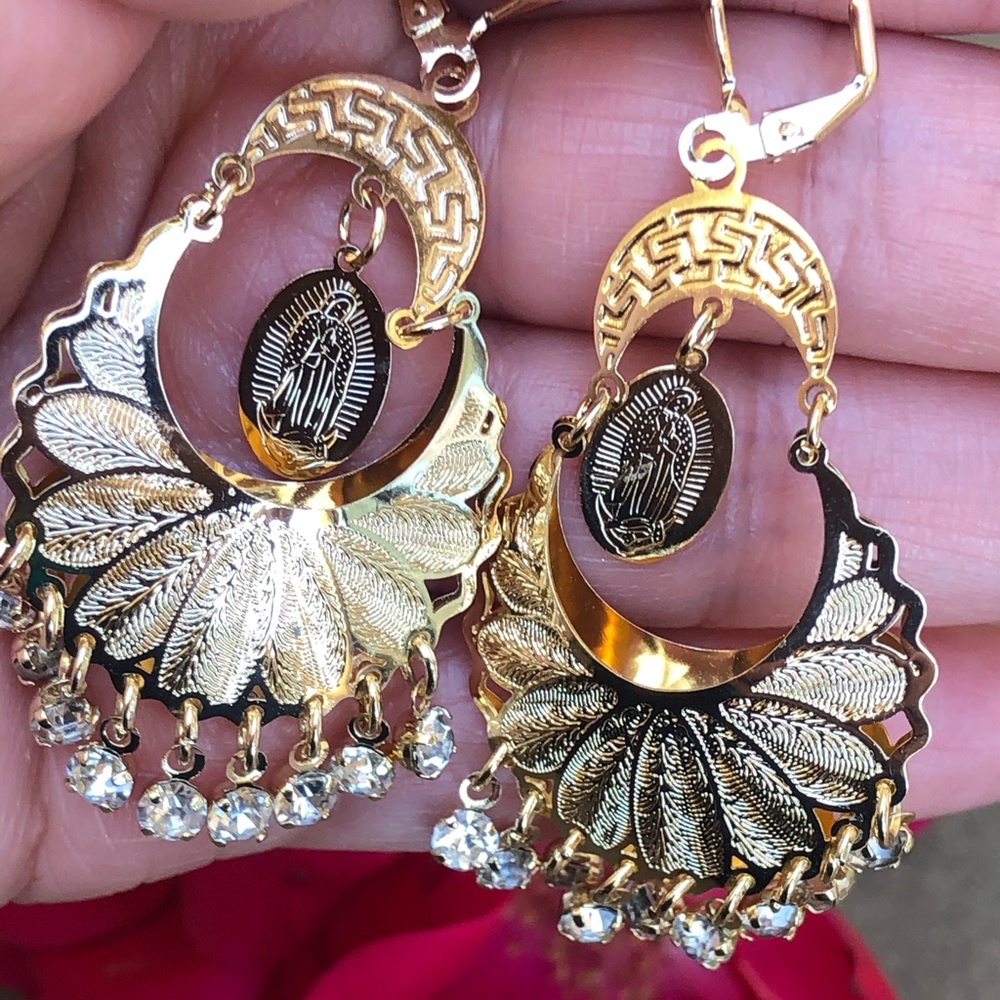 Dangly Virgen De Guadalupe Earrings W Diamond